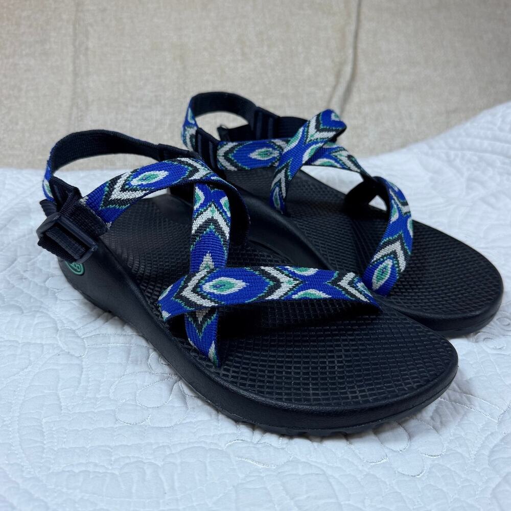 Chaco Womens 9 Blue Green Z/1 Classic Peacock Print Sport Sandals Outdoor Hiking